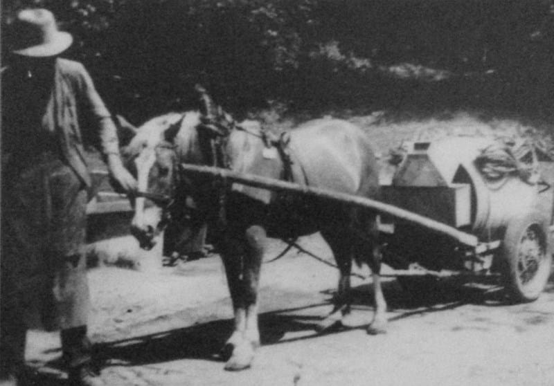 From a horse drawn spraying wagon
